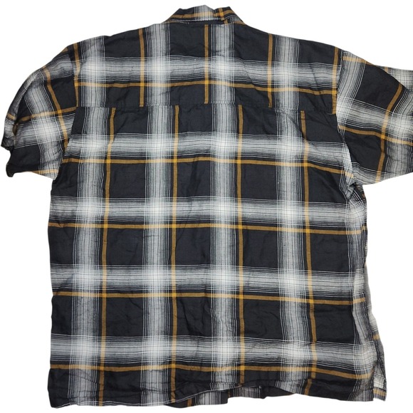 Godbody 3XL Linen Plaid Black Gold Short Sleeve Button Down Camp Shirt Menswear - Picture 4 of 6